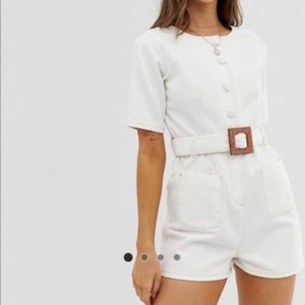ASOS Design White Denim Belted Romper